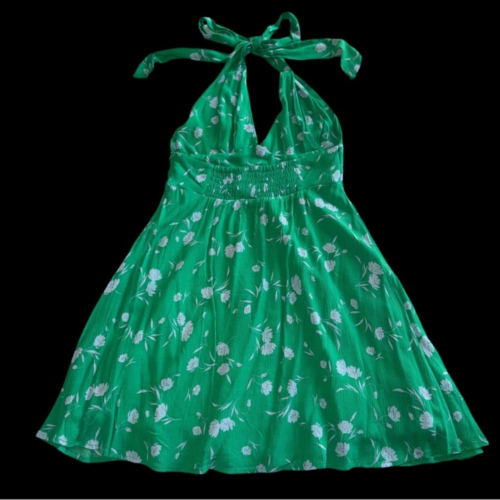 Lulu’s Bright Skies Green Floral Print Halter Mini Dress - Picture 9 of 10